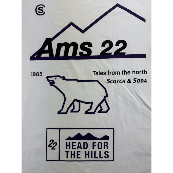 Scotch & Soda Mens White Graphic T Shirt Size Large AMS 22 Head For The Hills SS - Picture 4 of 16